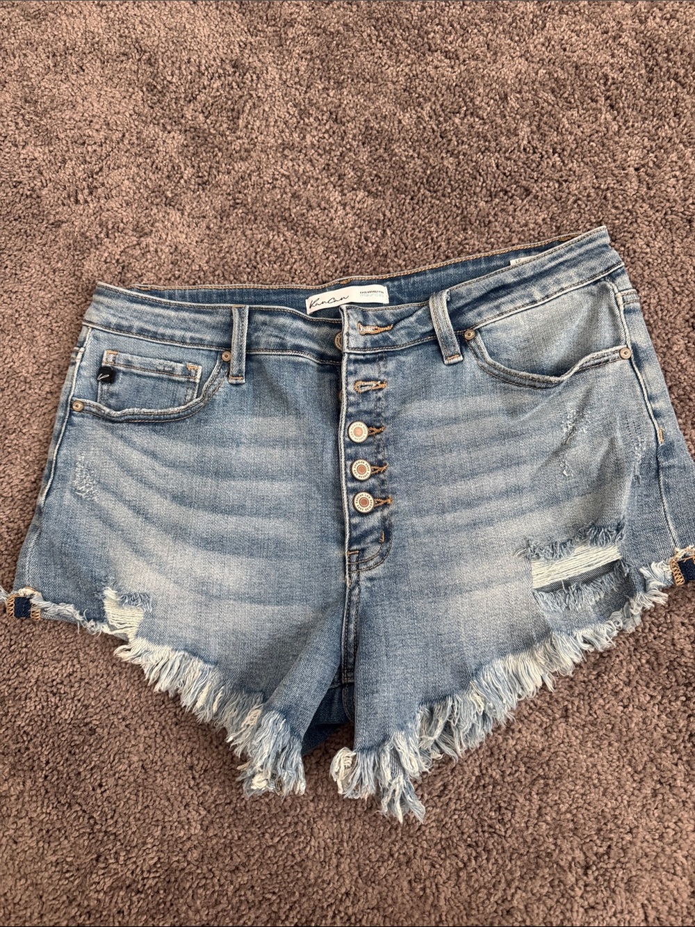 KanCan Faded Light Blue High-Rise Distressed Denim Shorts